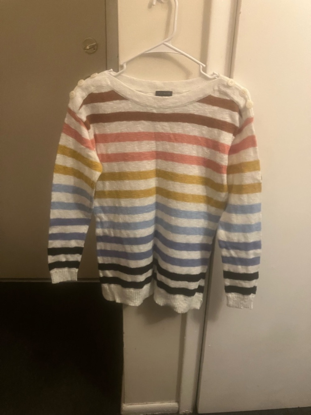 Talbots Striped Crewneck Sweater in White with Multi-Color Bands